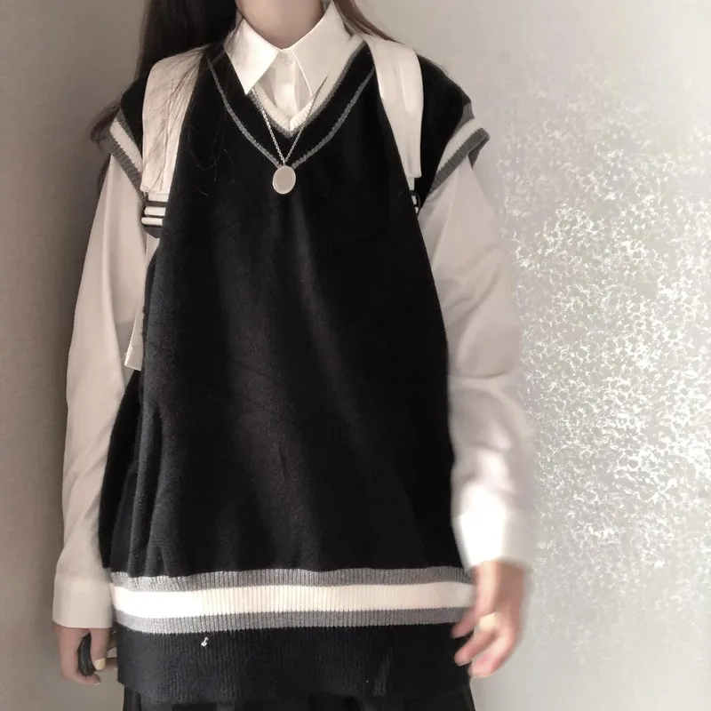 Women Sweater Vest Patchwork Design Retro Streetwear Japanese Style Spring New Ulzzang V-neck Leisure Fashion Tops All Match Ins 2