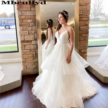 

Mbcullyd Puffy A-line Wedding Dresses Long Elegant V-neck Beach Dress Bridal For Women Plus Size Vestido de noiva 2020 Customize