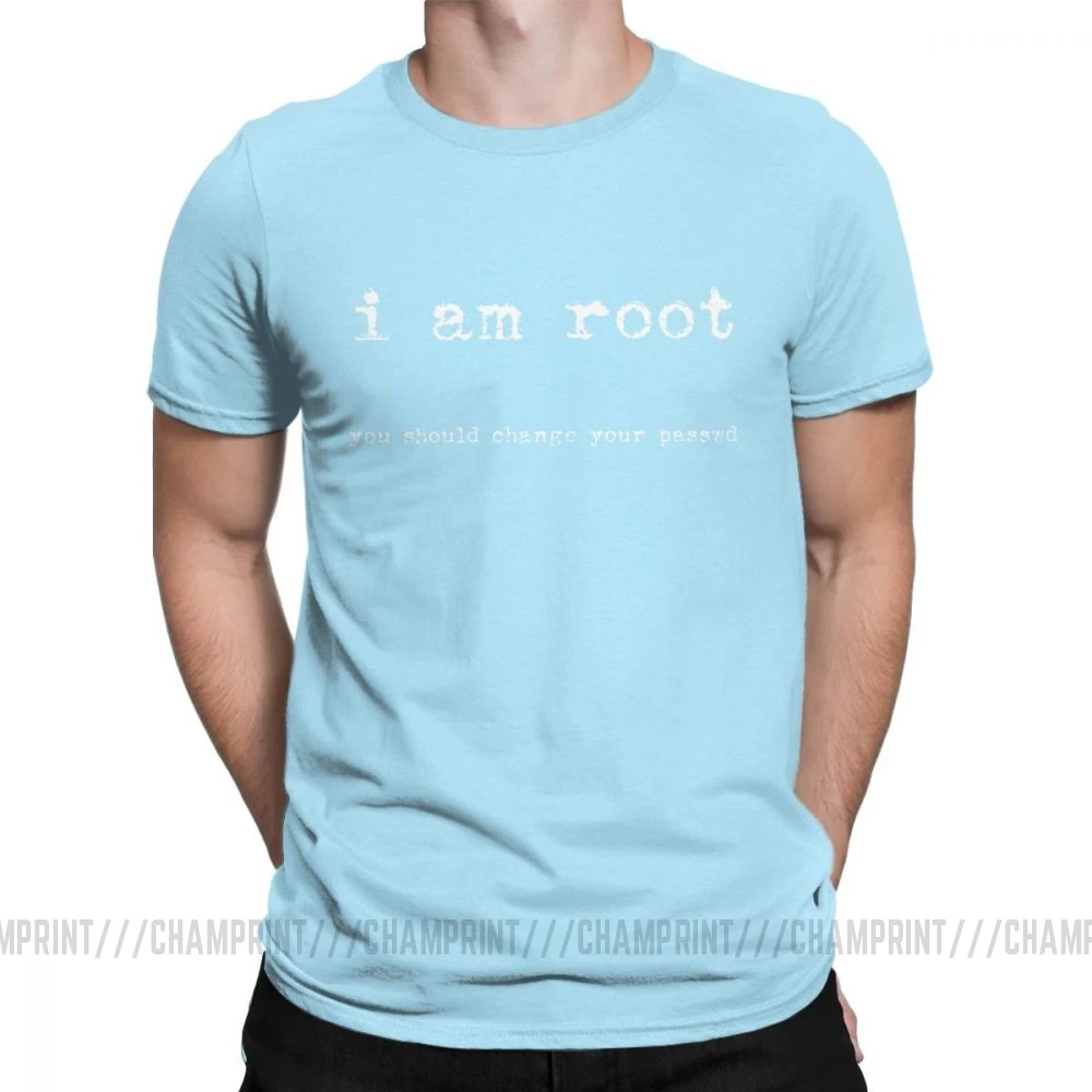 I Am Root T Shirts for Men Cotton Novelty T-Shirts Ubuntu Command Line Linux Unix Hacking Tees Short Sleeve Clothes Graphic - Цвет: Небесно-голубой