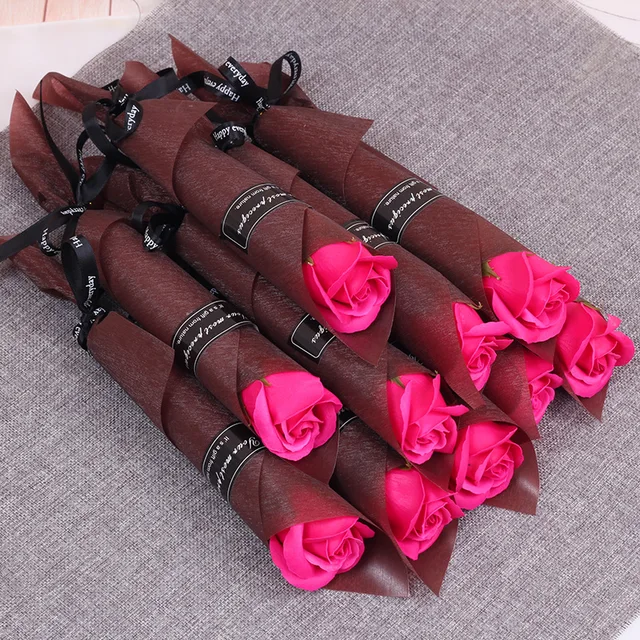 10/5Pcs Soap Rose Bouquet Valentines Day Gift for Fridend Wedding Bouquet Home Decorations Holding Artificial Rose Flowers Rose Red