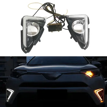 

2PCS for Toyota RAV4 2016-2018 Car LED DRL Daytime Running Lights with Turning Signal Fog Lamp Auto Lights
