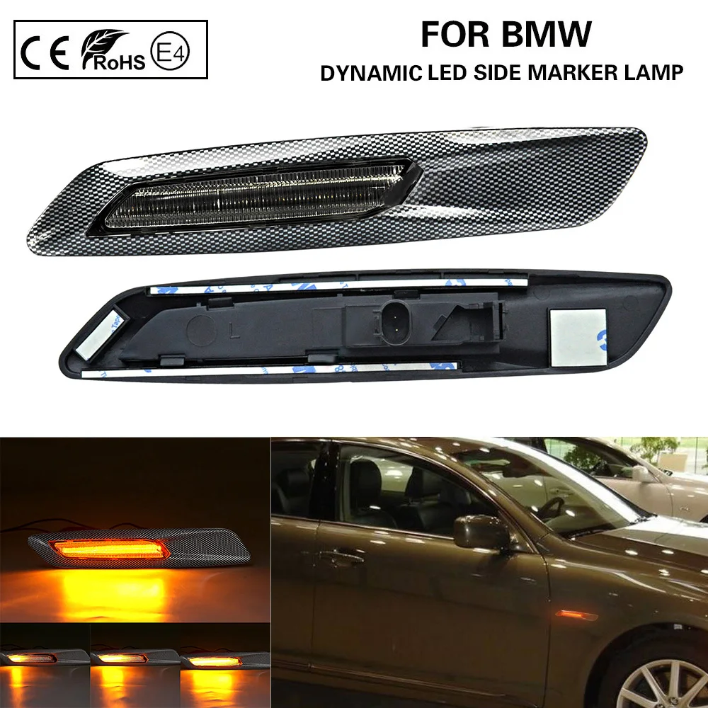 

Dynamic F10 Style LED side marker lamp turn signal light Smoke lens+3D Carbon finishes for BMW E60 E61 E82 E88 E90 E91 E92 E93