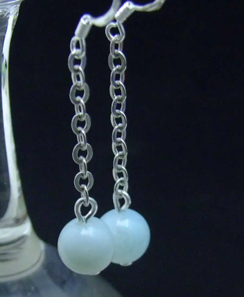 Qingmos 8 Millimetri Rotonda Naturale Blu Amazonite Orecchino Per Le Donne Con La Pietra Naturale Orecchino D'Argento S925 Gancio Ciondola L'Orecchino