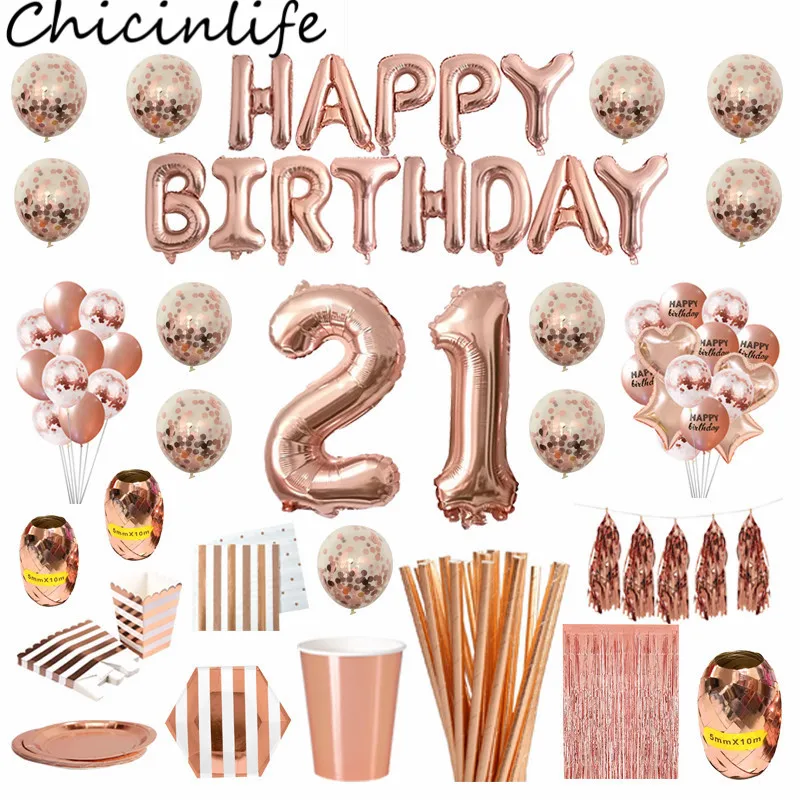 Chicinlife 21st украшение для дня рождения розовое золото с днем фольга воздушный шар