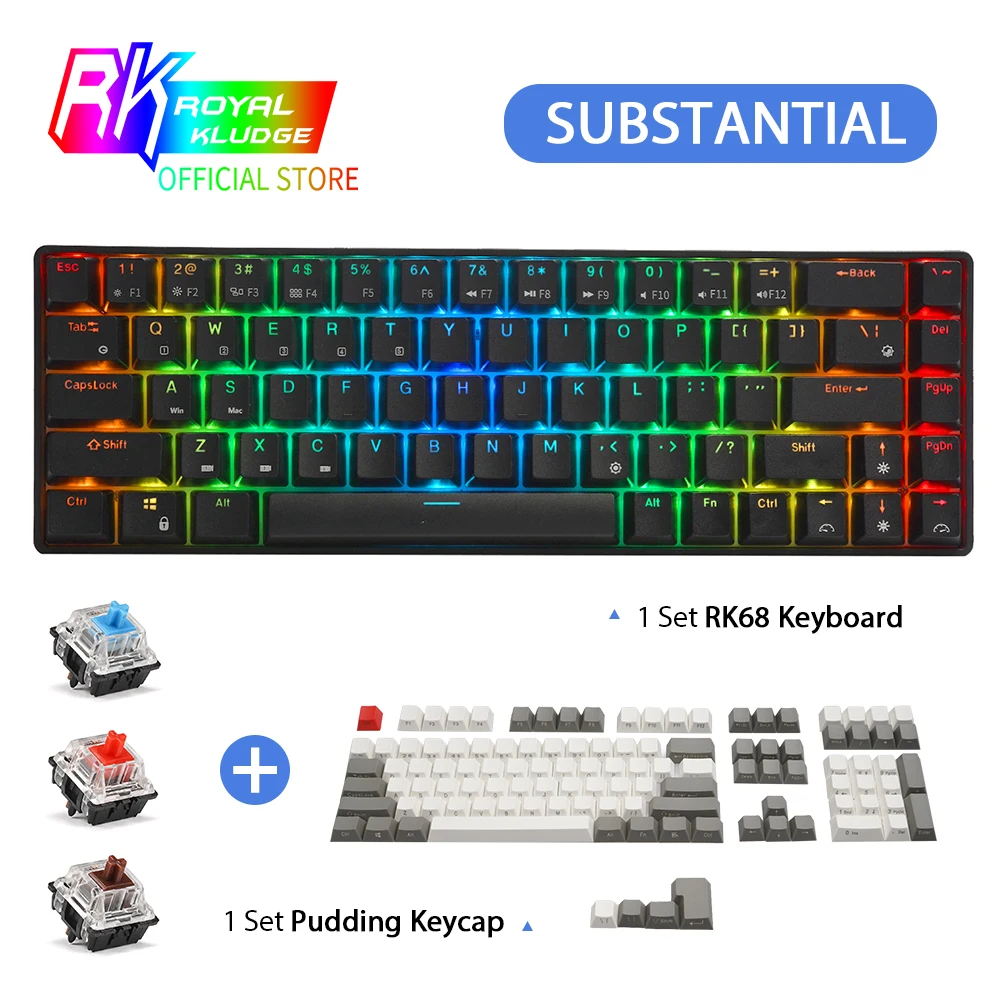 

PBT ClassicalKeycapSet Mechanical 65% Gaming Keyboards RK68 RGB Backlit Wireless 68Keys TKL Bluetooth keyboard Brown Red Witchs