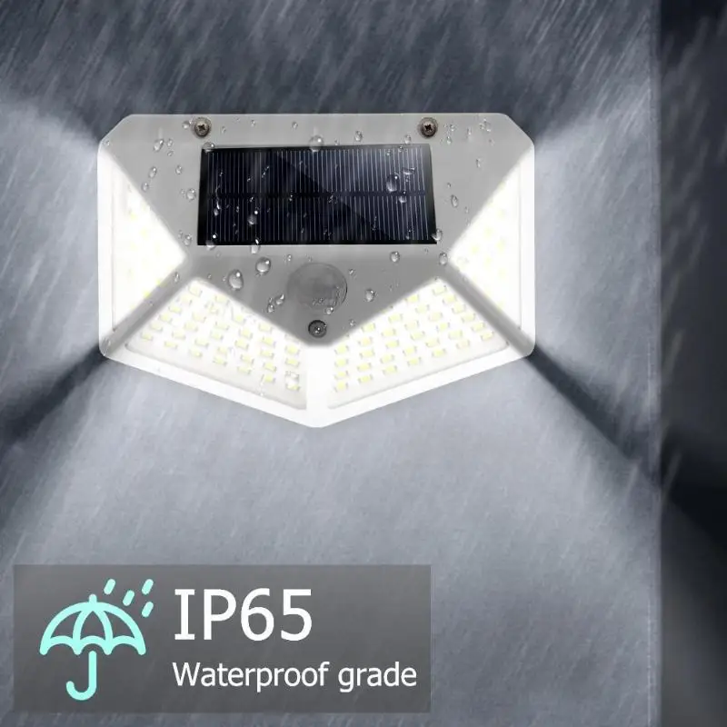 2pcs 100LED Motion Sensor Solar Powered Waterproof Wall Light Four-sided Solar Yard Lamp for Garden Yard Path Decoration