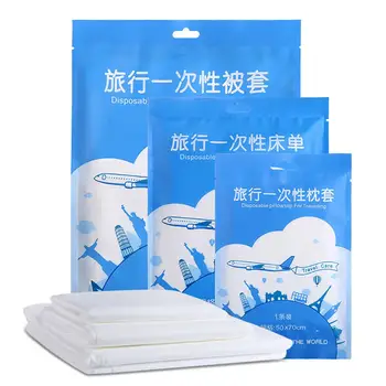 

Travel Disposable Non Woven Bed Sheet Pillowcase Quilt Cover Hotel Bedding Supplies Single Double Comforter Bedding Set