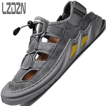 Men's Shoes Summer handmade Closed Toe Sandals For Outdoor Work Breathable Genuine Leather Slippers Casual Beach Drag Travel New