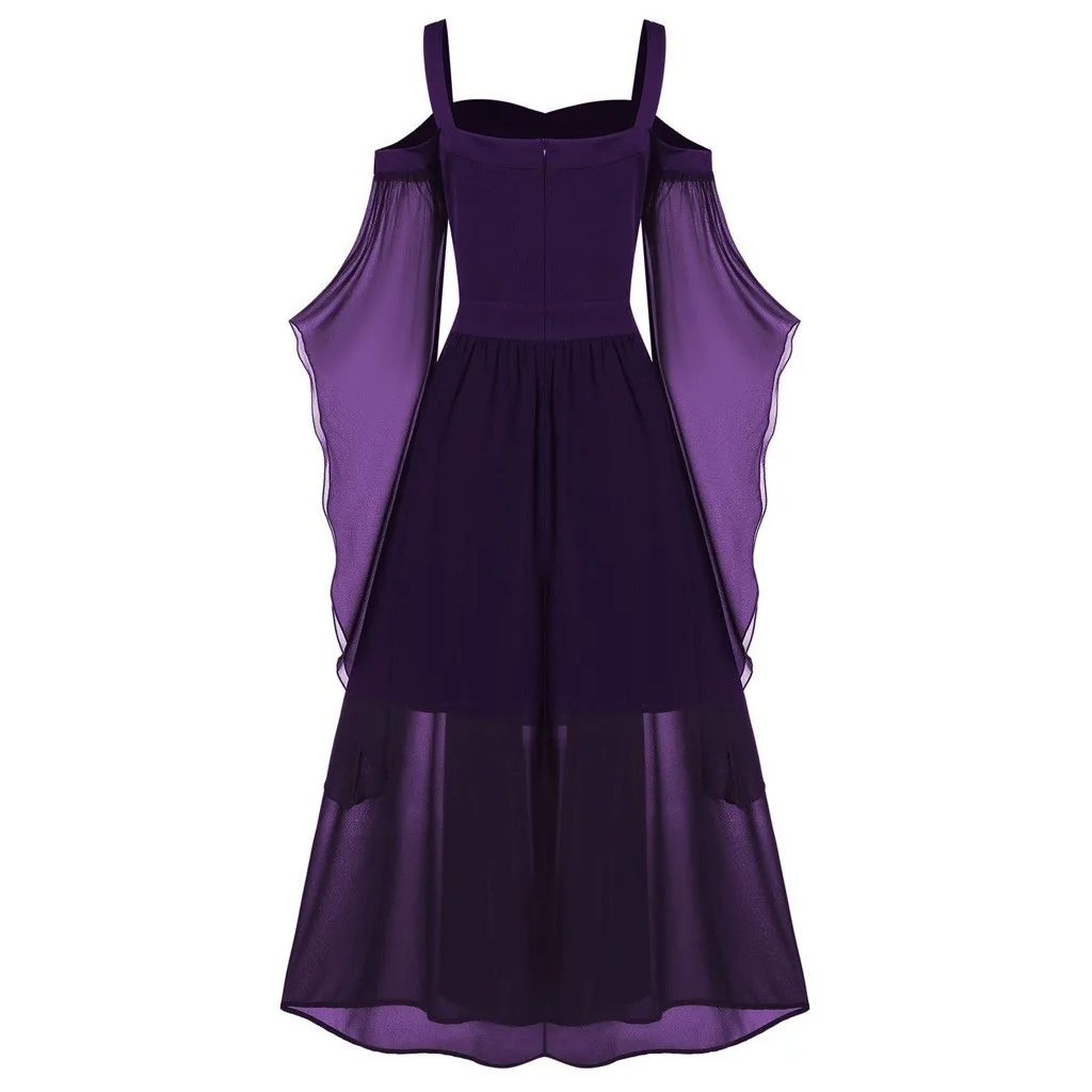 JAYCOSIN Women Plus Size Cold Shoulder Butterflies Sleeve Lace Up Gothic Style Halloween Dress Women Casual Dresses For Ladies