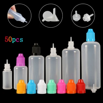 

50pcs(3ml-120ml) Dropper Bottles LDPE Empty Squeezable Eye E Liquid Juice Smoke oil Container CRC Cap Dropper Tip + Funnels