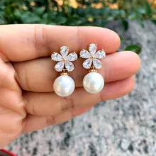 Модные женские хрустальные цветы милые серьги-гвоздики белые красные жемчужные серьги Boho серебряные золотистые серьги с цирконами для женщин