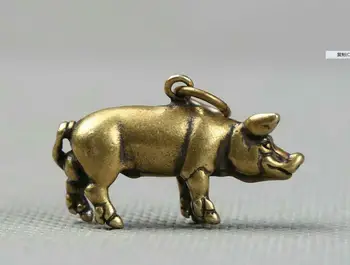 

32MM Collect Small Curio Chinese Bronze Lovable Zodiac Animal Pig Wealth Pendant