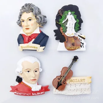 

European and American Cultural Tourism Souvenirs Famous Musician Austria Mozart Germany Beethoven 3D Fridge Magnet Souvenir