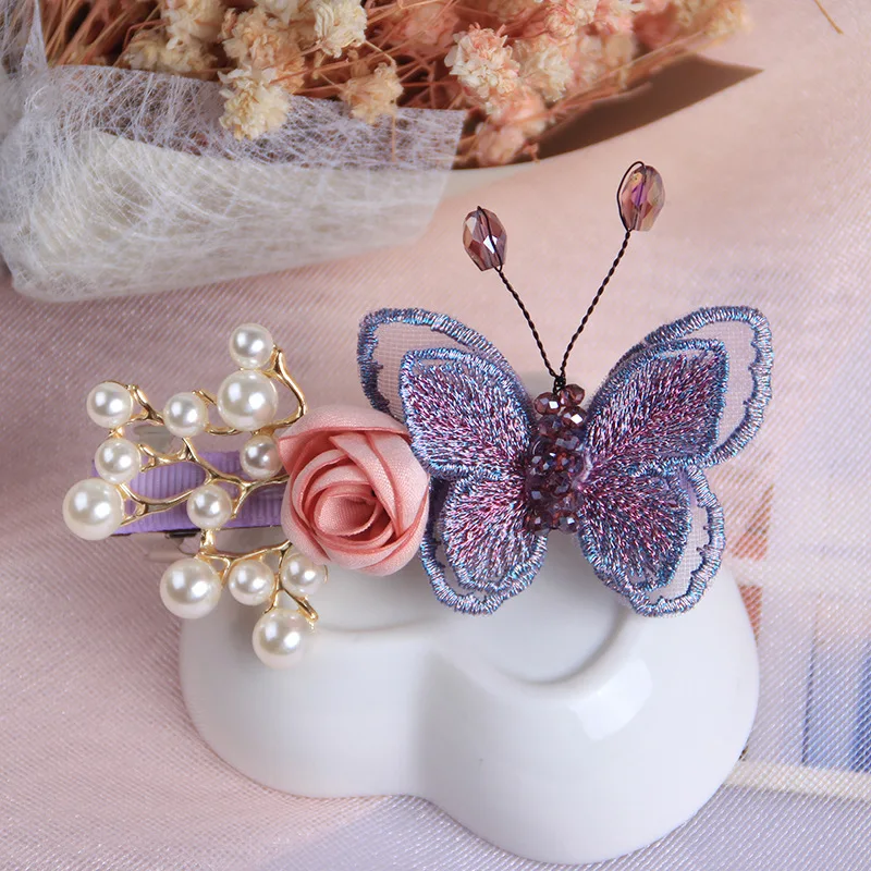 Vintage Embroidery Hairgrips Handmade Pearl Lace Butterfly Flower Hairpin Elegant Girl Hair Clips Women Jewelry Hair Accessories