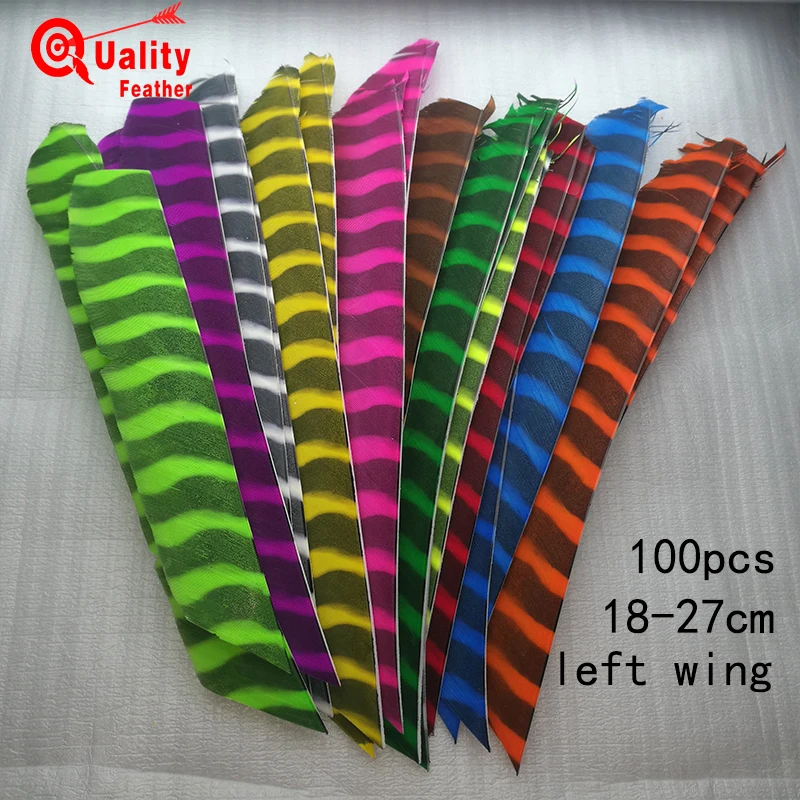 

New 100pcs Full Length Turkey Feather Thick stripes left wing archery plumes Arrow Feather Cut Hunting Shooting Diy