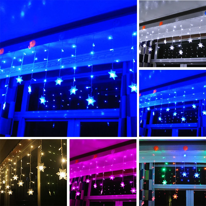 3.8M LED Curtain Snowflake String Lights LED Fairy Lights 8 Modes Christmas Lights Wedding Party Decoration 220-240V