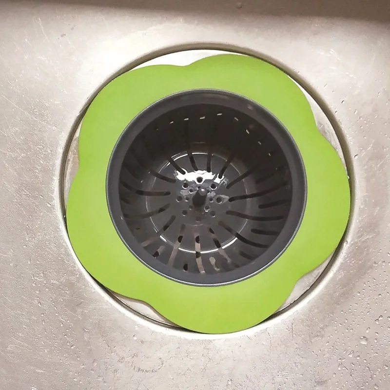 green Creative Flower Shaped Silicone Kitchen Strainer Shower Sink Drains Cover Sink Stopper Kitchen Sewer Filter Bathtub Hair Filter - Цвет: green