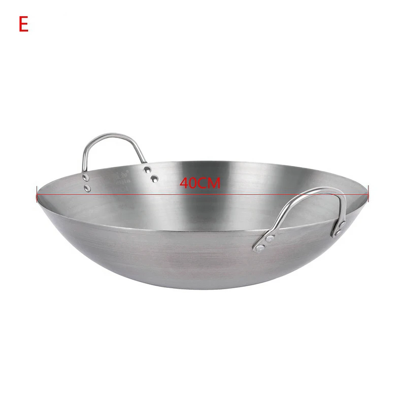 Нержавеющая сталь без покрытия Woks газовая плита традиционный горшок ручной работы с двойным ухом шеф-повара жарить ВОК
