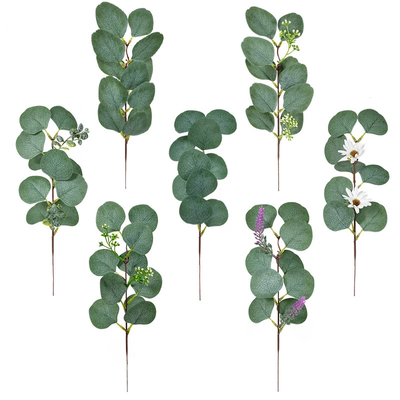 5pcs Artificial Eucalyptus Plants Small Branches wedding DIY Flower Arrangement Accessories Silk Green flower leaf Home Vase flowerpot Decor (2)