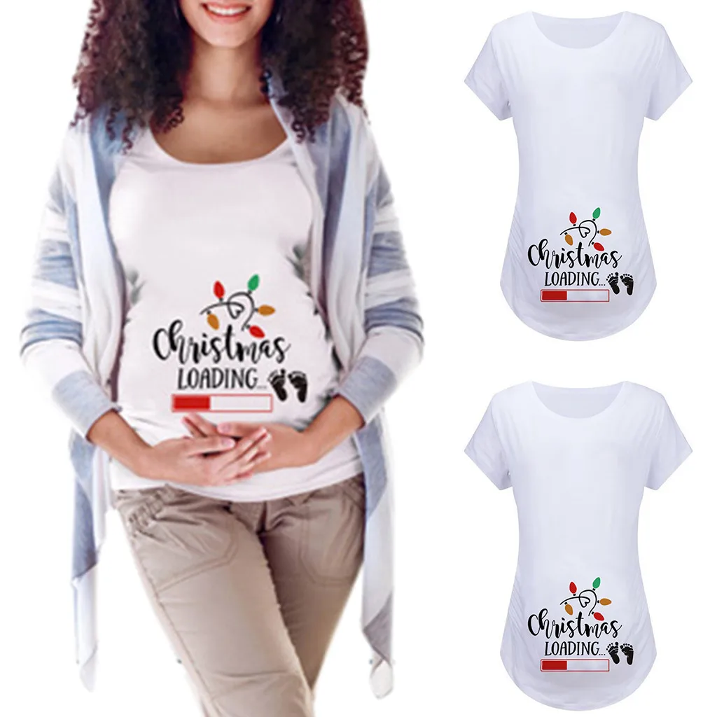 Vetement femme Женские топы для беременных и блузки одежда с коротким рукавом Рождественская футболка с буквенным принтом женская блузка