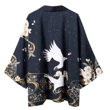 

Oversize Robe Gown Men Hip Hop Yukata Harajuku Kimono Shirt Japanese Style Kimono Male Satin Casual Black Print Kimono Cardigan