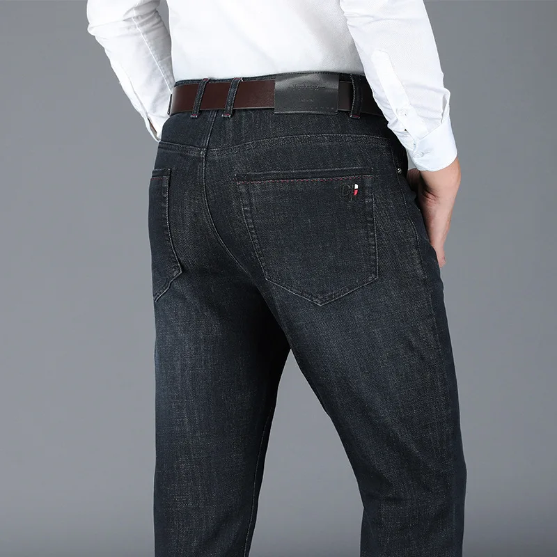 Jeans Men Straight Stretch Pants High Quality Business Long Trousers Casual Stonewashed For Black Oversize 29 30-40 42 | Мужская одежда