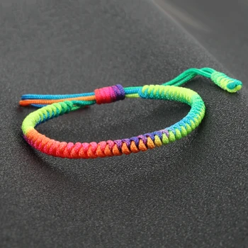 Multicolor Thread Braided Bracelet Rainbow Color Lucky Charm Men Women Bracelets Handmade Woven Amulet Chain Rope Buddha Jewelry
