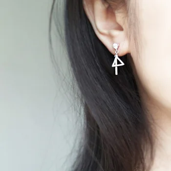 

Contracted Geometric Asymmetric Earrings 925 Sterling Silver Triangular Earring AAA zircon Tassels Eardrop Ladies Gift Jewelry