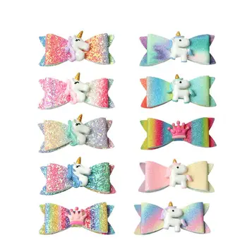 

free shipping 10pcs 2.7”Princess Hairclips Unicorn Glitter Hair Bows with Clip Dance Party Bow Hair Clip Girls Hair Accessories