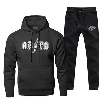 

Game Of Thrones Hoodie Arya Stark Print Sweatshirt Hoodies Pants Sets Men Fleece Hip Hop Streetwear Casual Sportswear Sweatpants