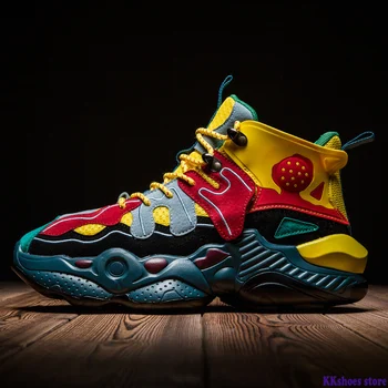 

Trend Platform Hip hop Running Shoes for Men Leather Stitching Sneakers Mixed Color Sport Shoes Athletic Jogging Shoe Zapatillas