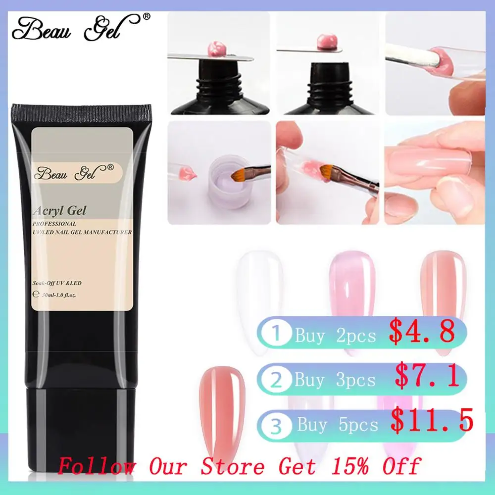

Beau Gel 30ml Soak off Polygel Acrylic UV Gel Quick Building Finger UV Builder Gel Tips Enhancement Slip Solution Nail Art