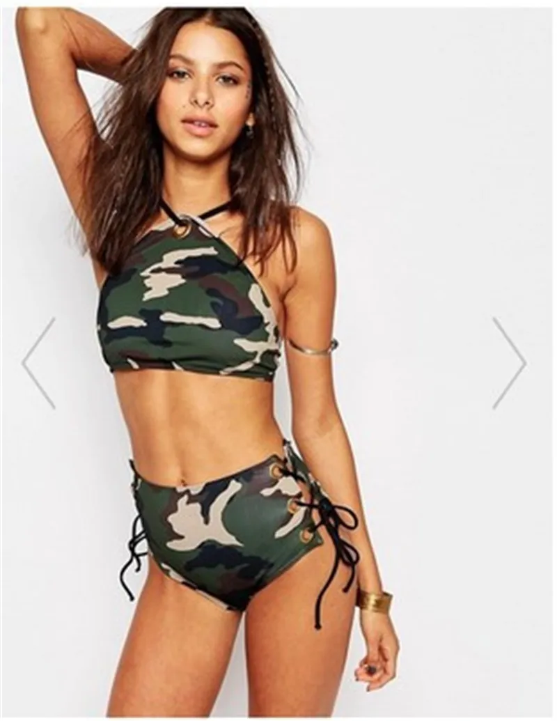 

2019 two piece camouflage Swimsuit high waist Bikinis tanga set Women bathing costume Sexy ladies Tankini swimsuits swimwear