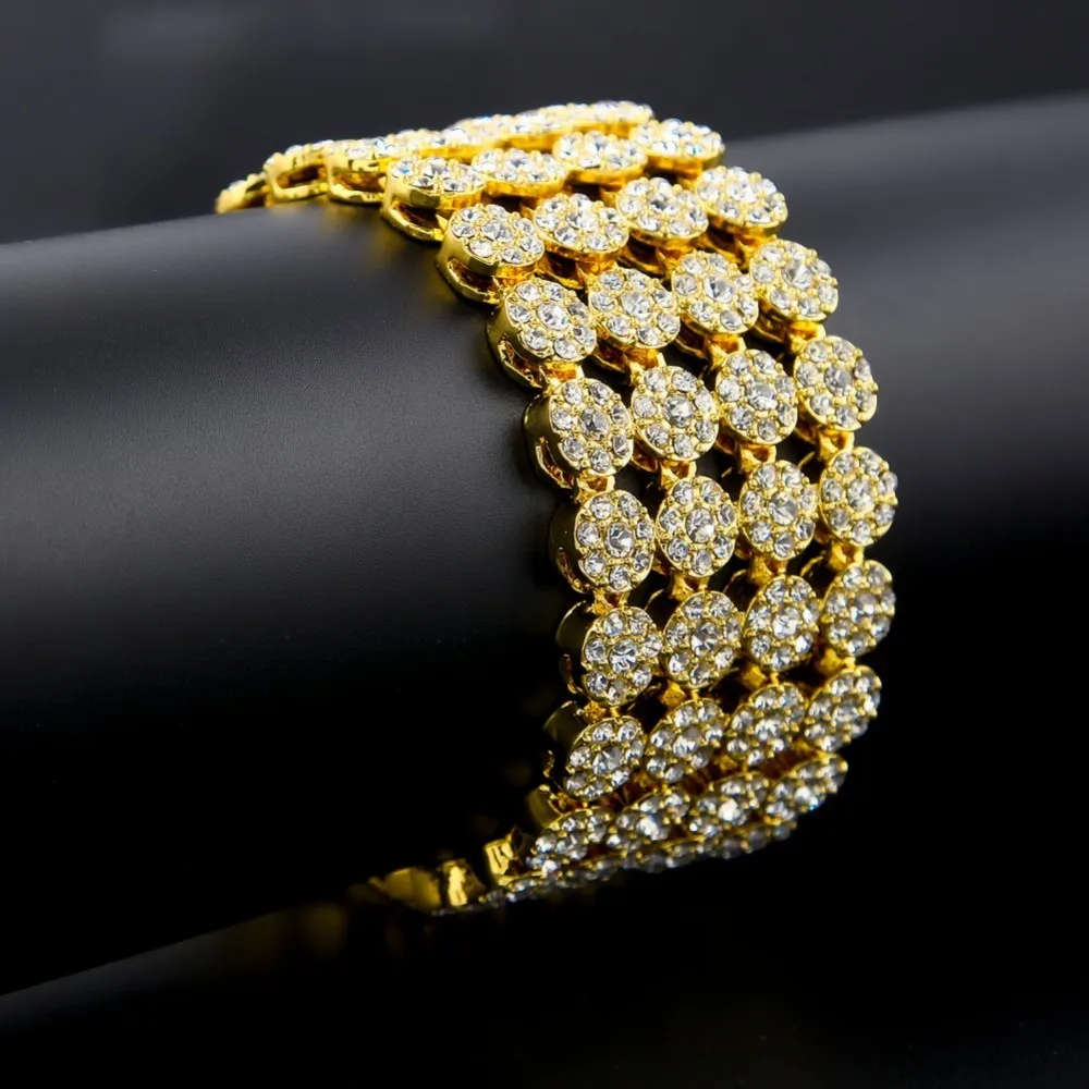 Хип-хоп Браслеты и браслеты Goldtone Ясно Cz Iced Out 4 ряд bingbing Для мужчин браслет Модные украшения винтажный браслет с брелоками
