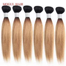 MOGUL волосы 4/6 пряди 50 г/шт. 10-16 дюймов 1B 27 темный корень медовый блонд Омбре перуанские прямые не Реми человеческие волосы