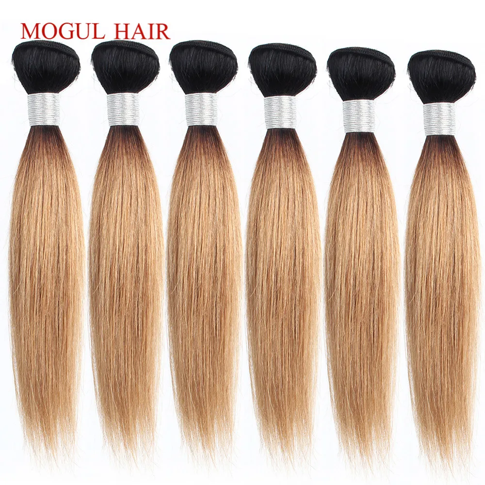 

MOGUL HAIR 4/6 bundles 50g/pc 10-16 inch 1B 27 Dark Root Honey Blonde Ombre Peruvian Straight Non Remy Human Hair Weave