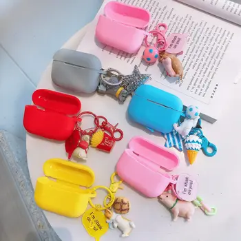 

funda Case For AirPods Pro Case luxury cartoon cute dog /pig Keychain silicon headphone Cover for air pods Pro 3 Earphone Case