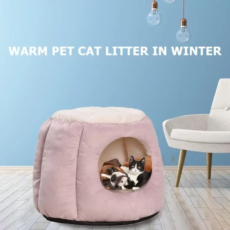 Моющиеся собаки Спящая теплая гнездо складной круглый Ледовитый бархат PP Хлопок Щенок Котенок Дом домашних животных дышащие принадлежности