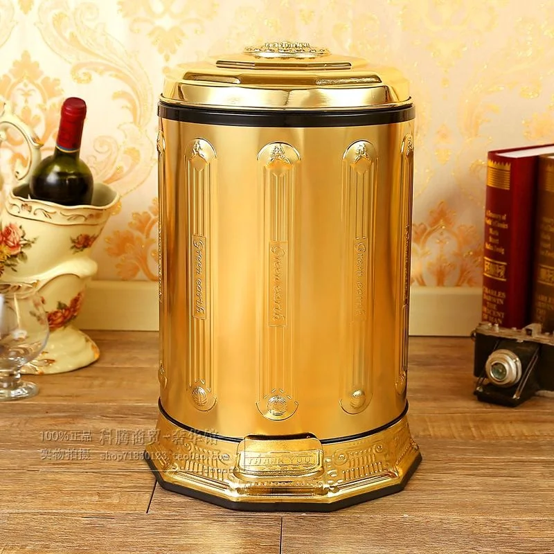 Nordic Luxury Gold Stainless Steel Metal Trash Can Garbage Cans With
