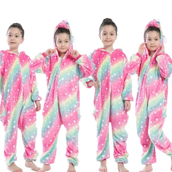 

Hooded Animals Series Unicorn Pajamas of Children Sleepwear Homewear Polyester Onesie Pink New Kids Stripe Winter Color Full