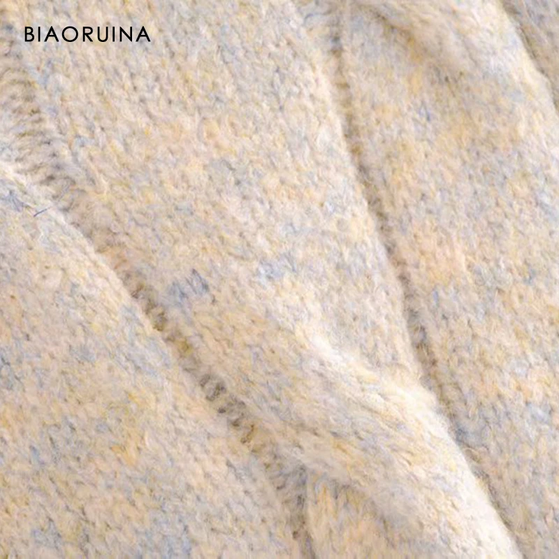 BIAORUINA, женский свитер, хит, цветной, с намоткой, толстый, сохраняет тепло, женский, зимний, свободный, негабаритный, пуловеры с круглым вырезом, женская мода