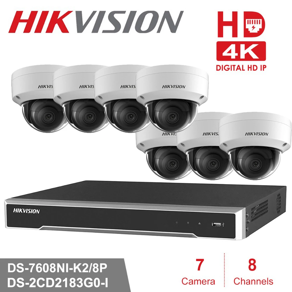 8CH Hikvision POE NVR комплекты видеонаблюдения с 7 шт. 8MP ip-камера Сетевая безопасность ночное видение CCTV системы безопасности наборы