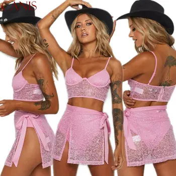 

Women 2 Piece Bodycon Two Piece Crop Tops and Skirt Set Dress Party Clubwear Set