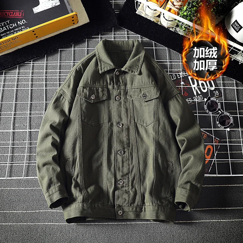 

Plus Velvet Thick Denim Jacket Men's Slim Warm Fashion Casual Denim Jacket Man Streetwear Wild Hip Hop Bomber Jacket Male M-5XL