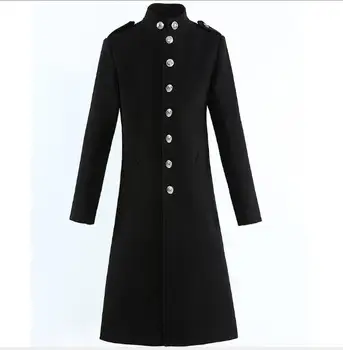 

New large size casual men's autumn and winter long Chinese style stand collar woolen trench coat men's slim fashion woolen coat