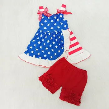 

Wholesale Baby Girl Clothes Summer 4th of July Sleeveless Top Fashion Ruffle Shorts Boutique Clothing