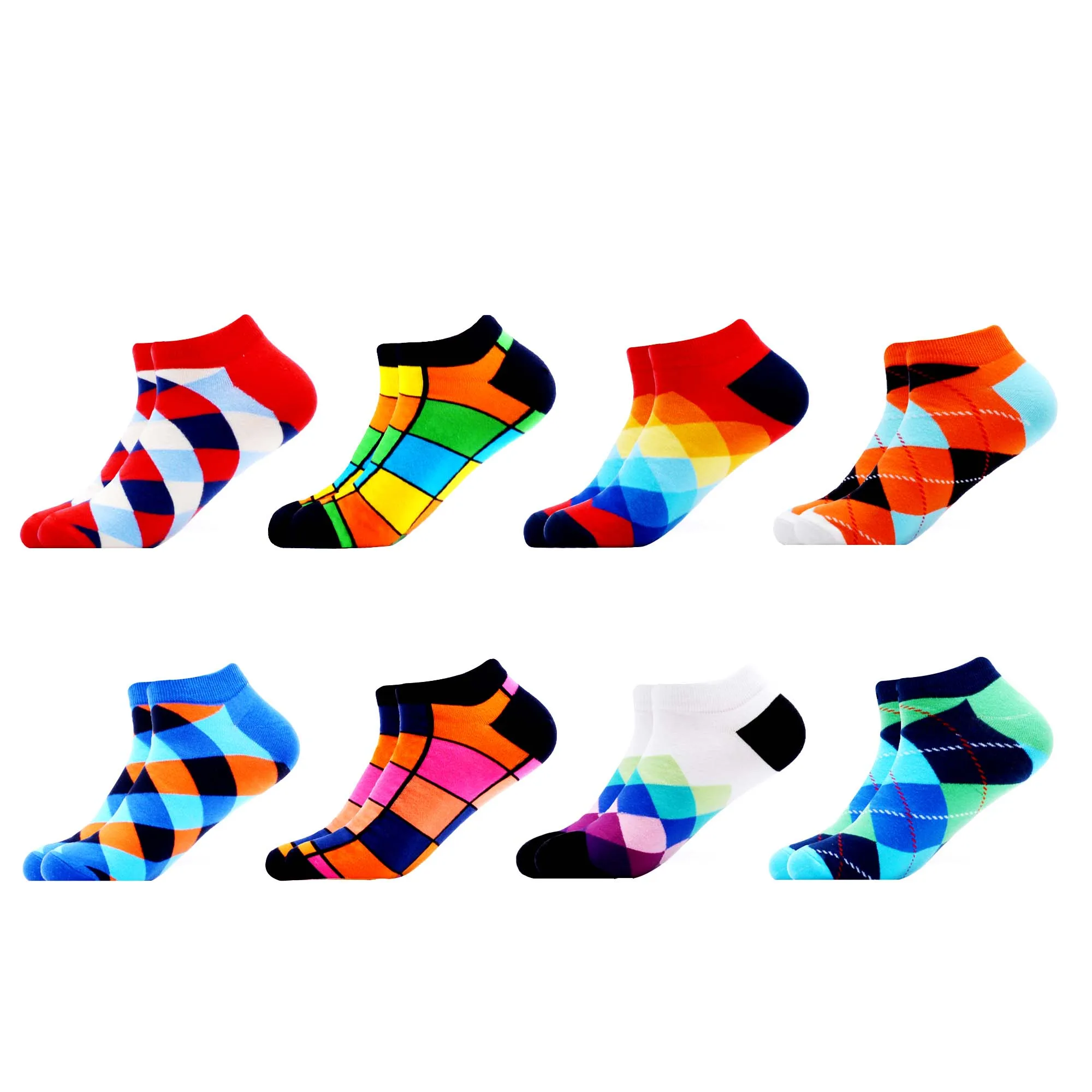 SANZETTI, 8 пар/лот, мужские летние повседневные чёсаные короткие носки, цветные носки в стиле хип-хоп, носки-башмачки в клетку с рисунком - Цвет: B05847