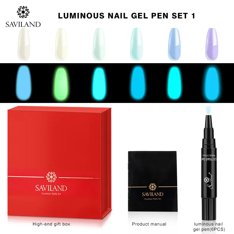 SET 1 SAVILAND 6 шт. светится в темноте Гель-лак для ногтей Набор ручек долговечный впитывающий УФ-гель лак светящийся дизайн ногтей наборы - Цвет: SET 1