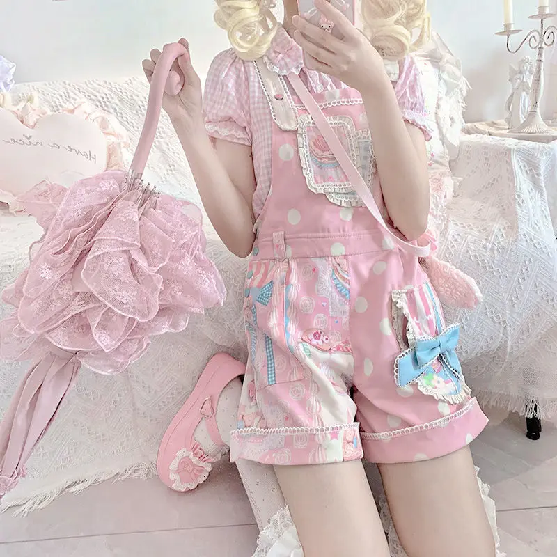 Lolita Sweetheart Girl Strap Shorts Cute Printing Soft Girl Summer Pink Cute Kawaii Daily Costume Cosplay Cos Loli