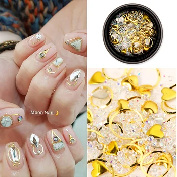 

Hollow Nail Art Rhinestone Mix Sized Metal Studs For UV Gel Polish 3D Nail Art Decoration Gold Rhinestones DIY Design 1 Box